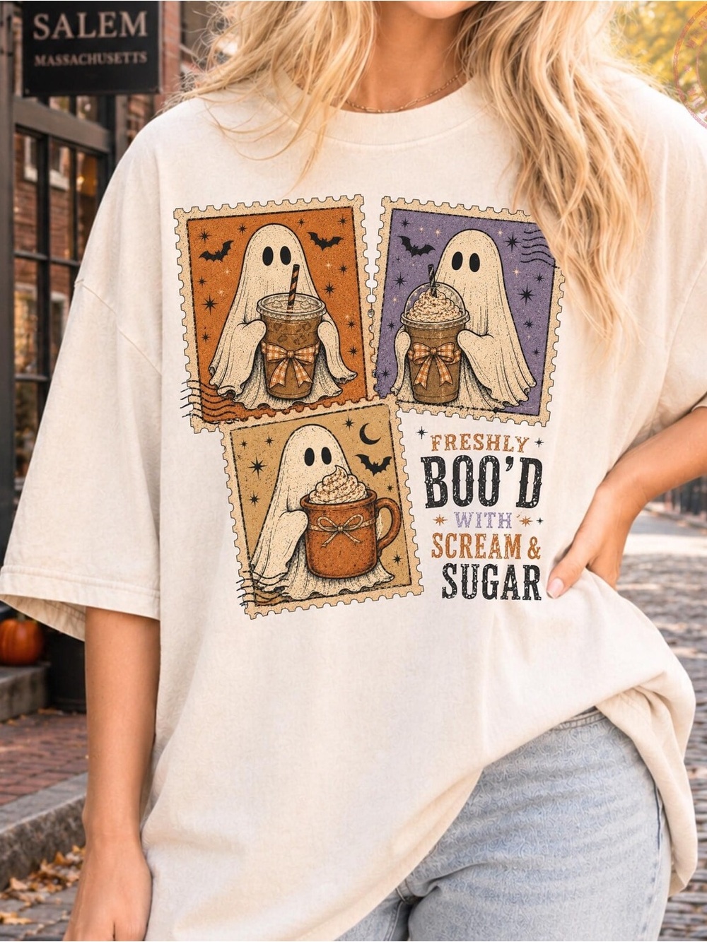 Envelope Cream Halloween Ghost Graphic Tee